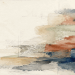 Illustration aquarellée de l’histoire d’Indigraphe, composée de strates successives évoquant les étapes et les fondations de la maison d’édition.